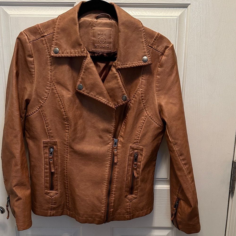 Max Studio Women's Brown Faux/Vegan Leather Jacket size M